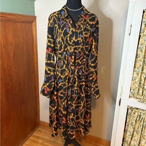 Nanette Lepore Black and Gold Chain Print Dress